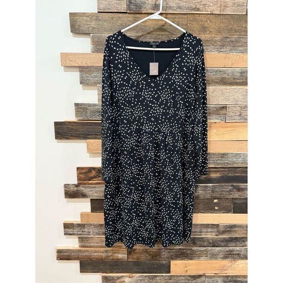 J Jill NWT Black Tan Print Knit Dress Wearever Collection Long Sleeve Sz 1X - Picture 1 of 8